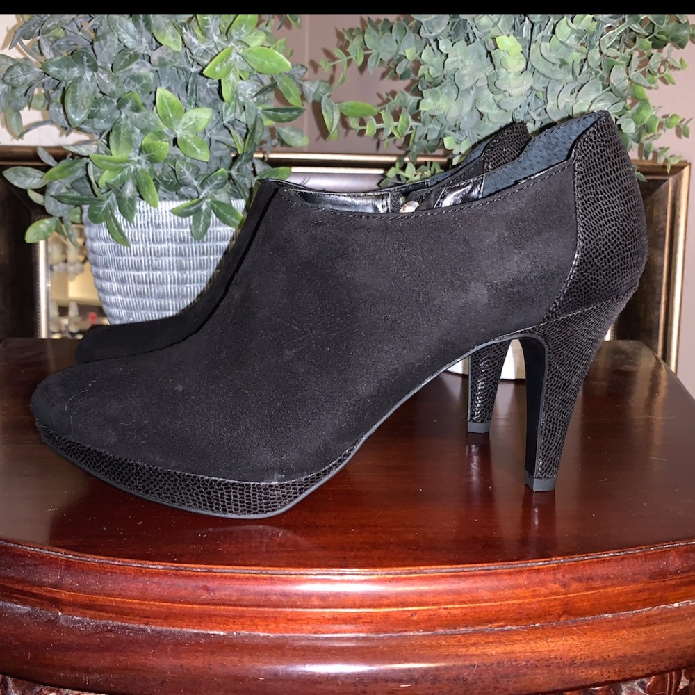 Suede & Snakeskin Heeled Bootie